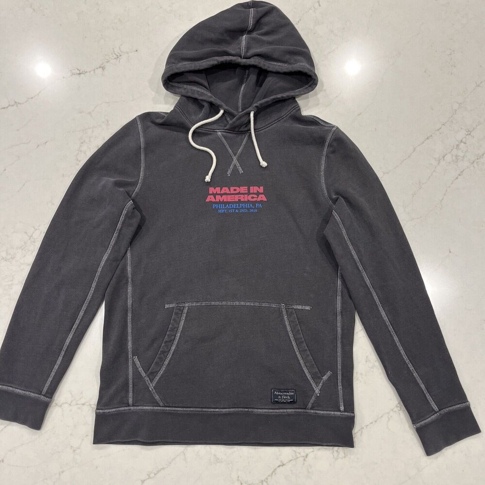 Abercrombie & Fitch X Made In America 2018 Merch Hoodie Sweatshirt USA Gray Sz S